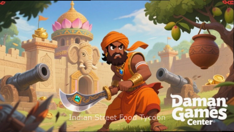 Indian Street Food Tycoon game cover showing various street food stalls like vada pav, pani puri and chaat